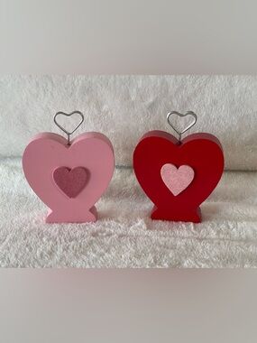 Pink and Red Heart Photo Holders - Set of 2
